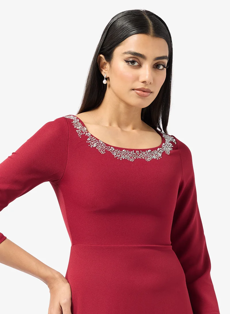 Khizana  Embellished Neck A-line Dress for Women | Best Price UAE
